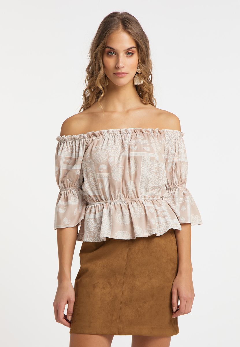 Schulterfreie Bluse mit Paisley-Muster