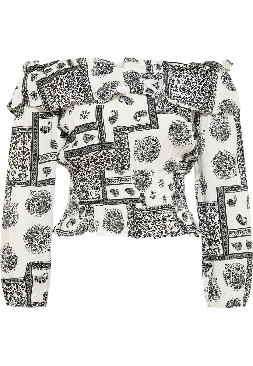 Schulterfreie Bluse mit Paisley-Muster