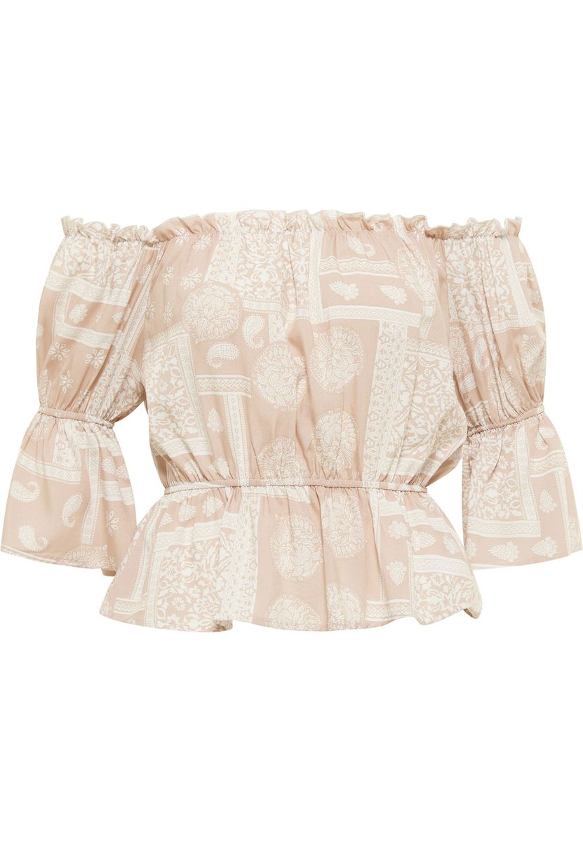 Schulterfreie Bluse mit Paisley-Muster