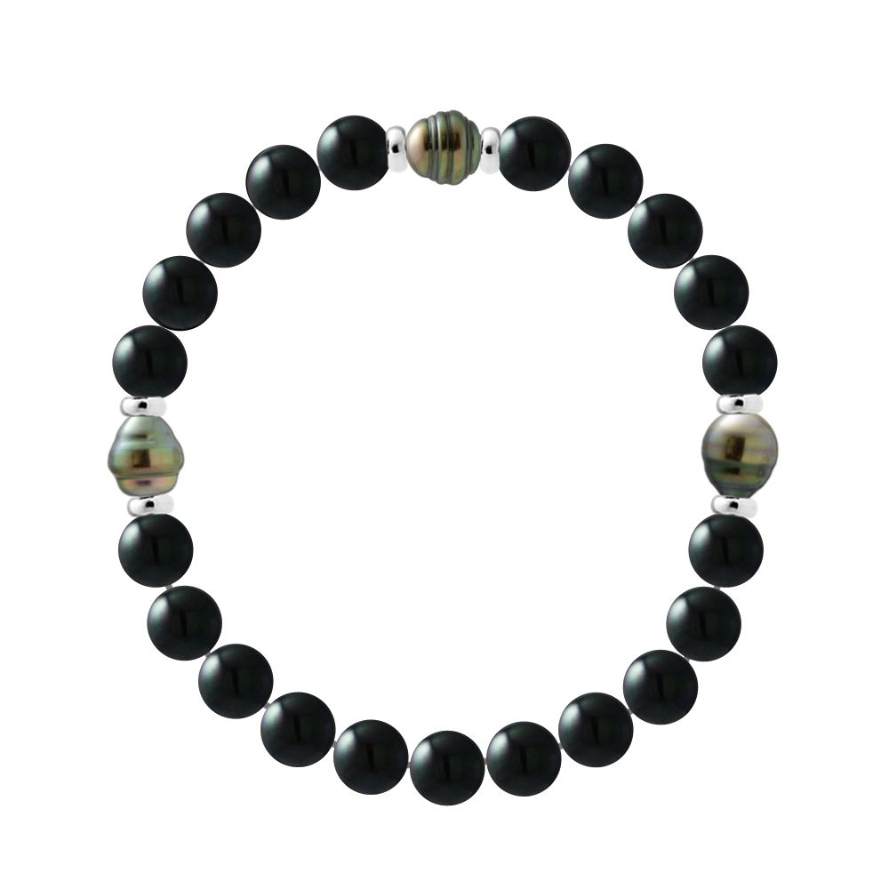 Armband mit Tahitizuchtperlen und Onyx