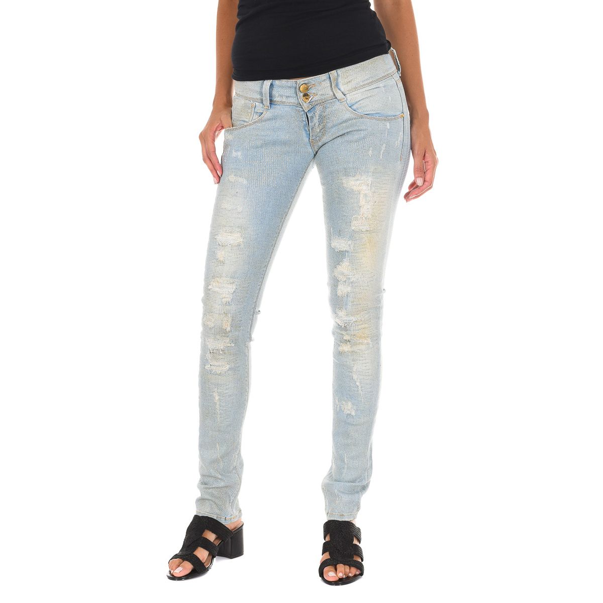 Schmale Distressed-Jeans mit Schimmereffekt