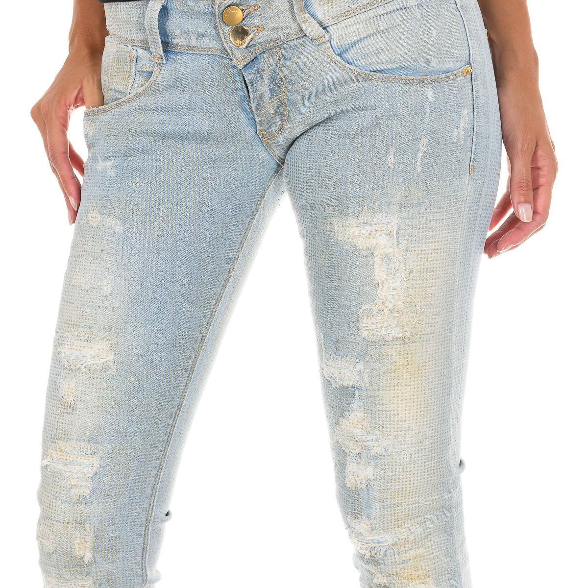 Schmale Distressed-Jeans mit Schimmereffekt