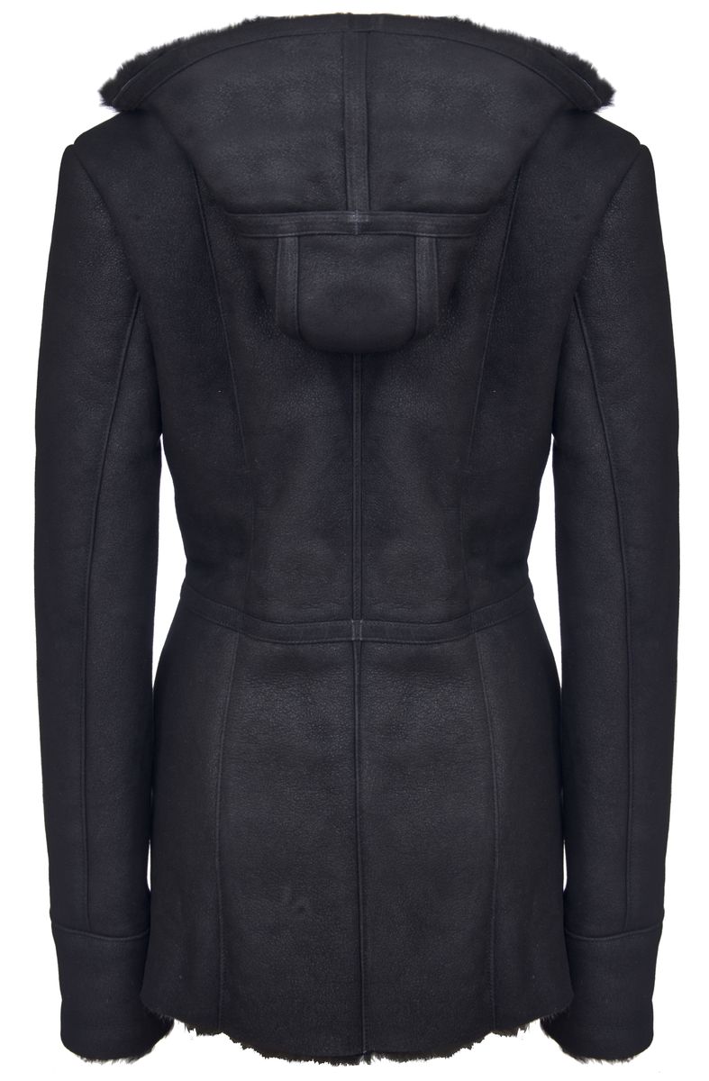 Merino-Lammfelljacke mit Kapuze