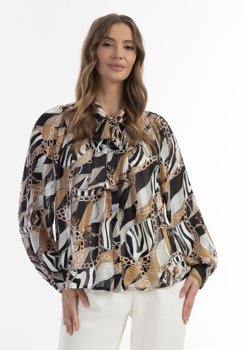 Elegante Schluppenbluse mit Kettenprint
