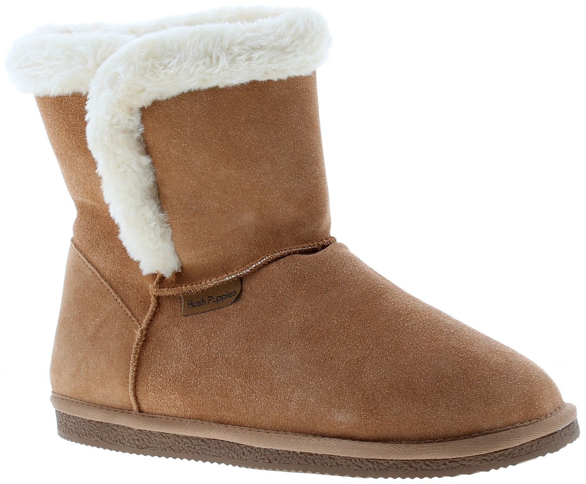 Wildleder-Hausschuh-Stiefel mit Fellbesatz