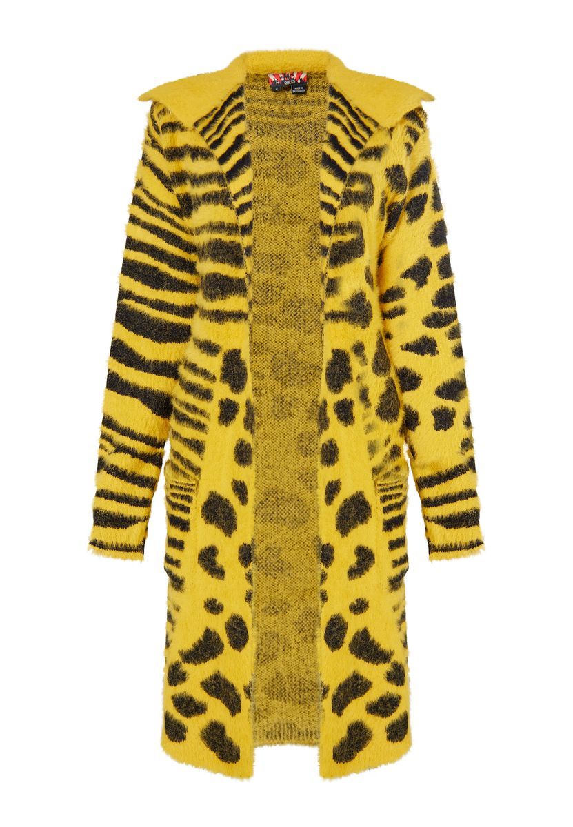 Long-Cardigan mit animalischem Mustermix