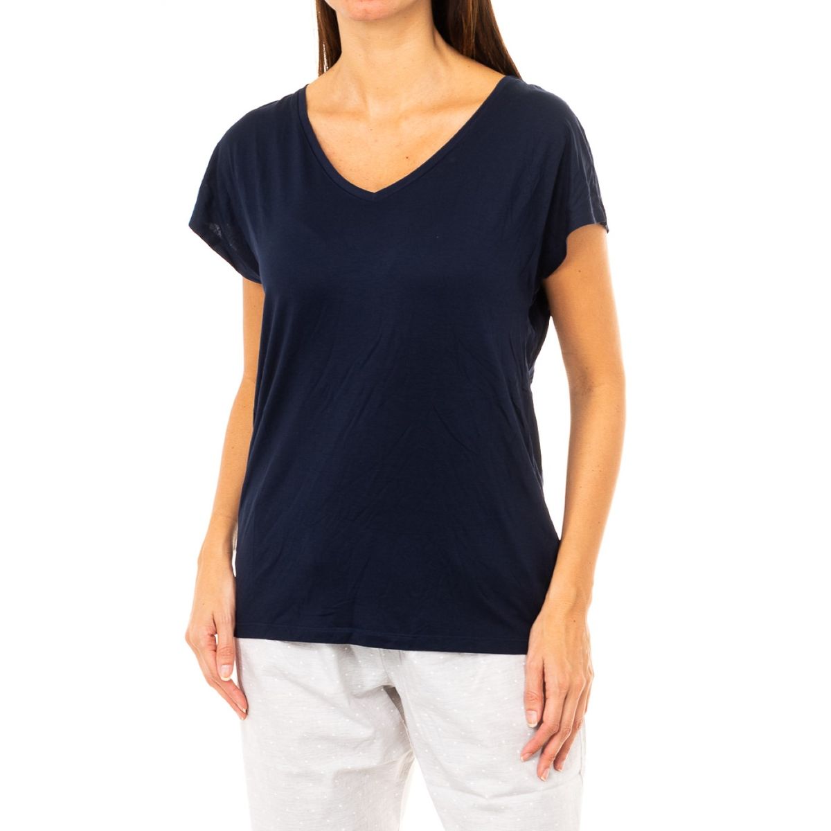 Klassisches Modal-Mix V-Ausschnitt Shirt
