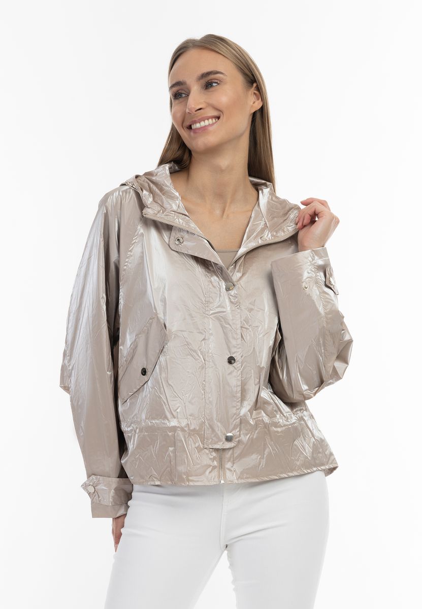 Leichte Metallic-Übergangsjacke mit Kapuze