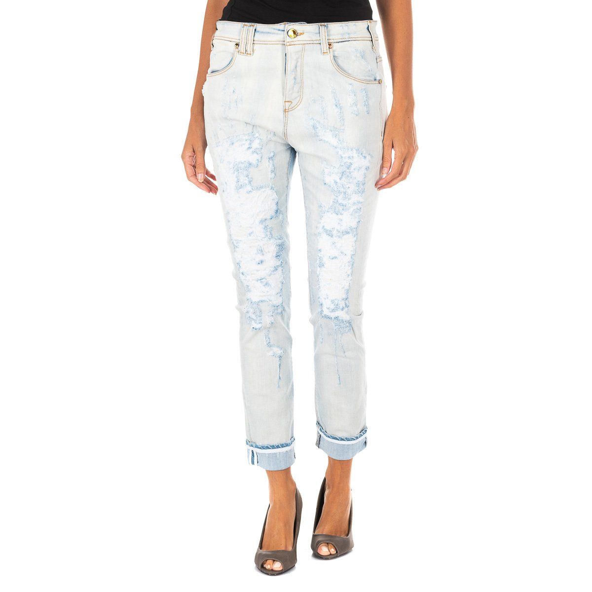 Gerade Distressed-Jeans mit Aufschlag