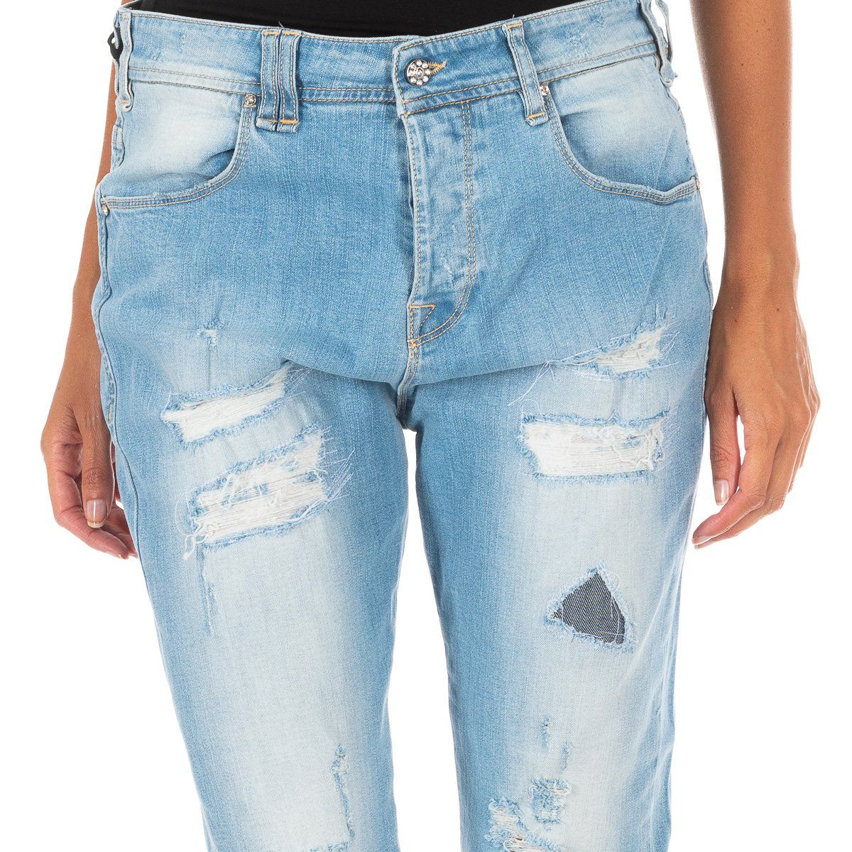 Gerade Distressed-Jeans mit Aufschlag