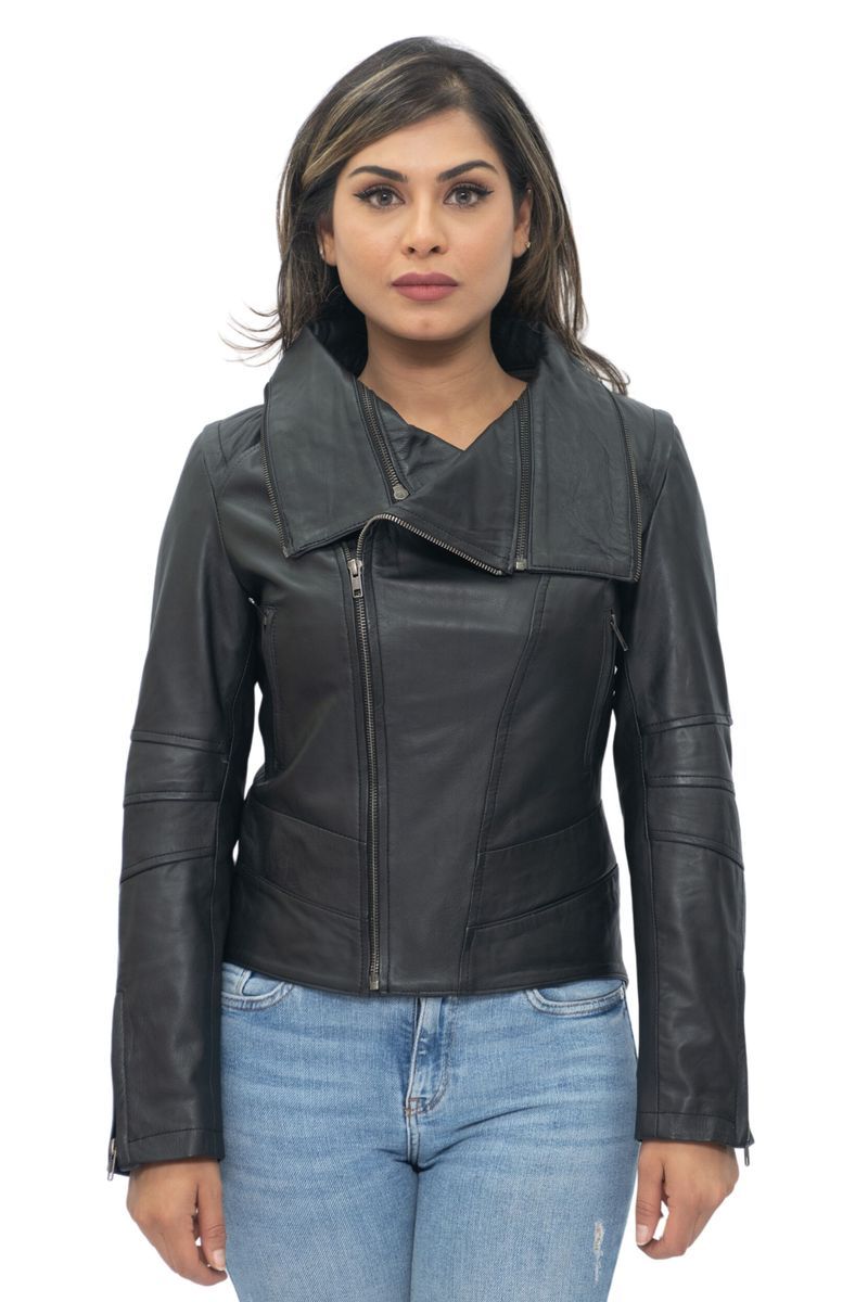 Leder-Bikerjacke mit abnehmbarem Kragen
