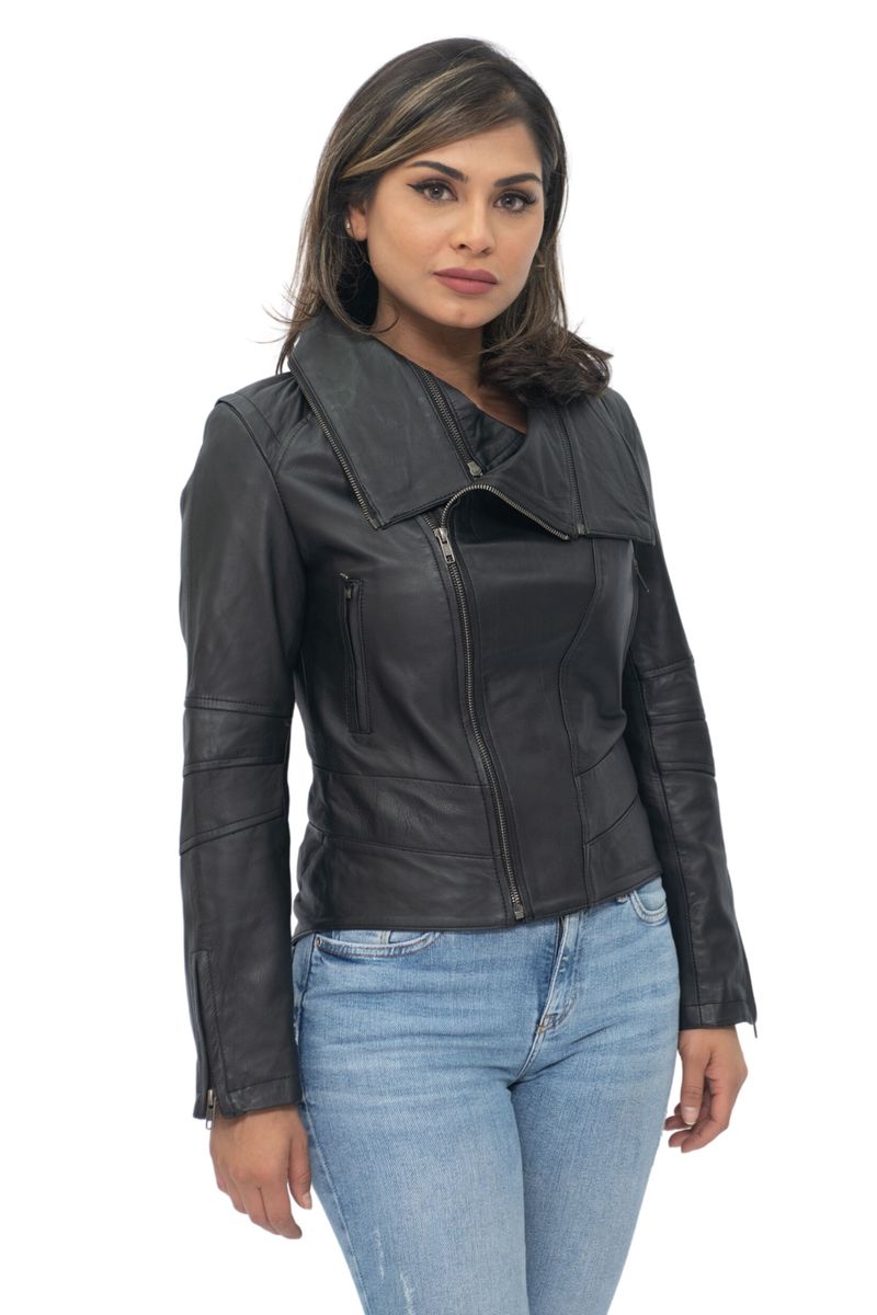 Leder-Bikerjacke mit abnehmbarem Kragen