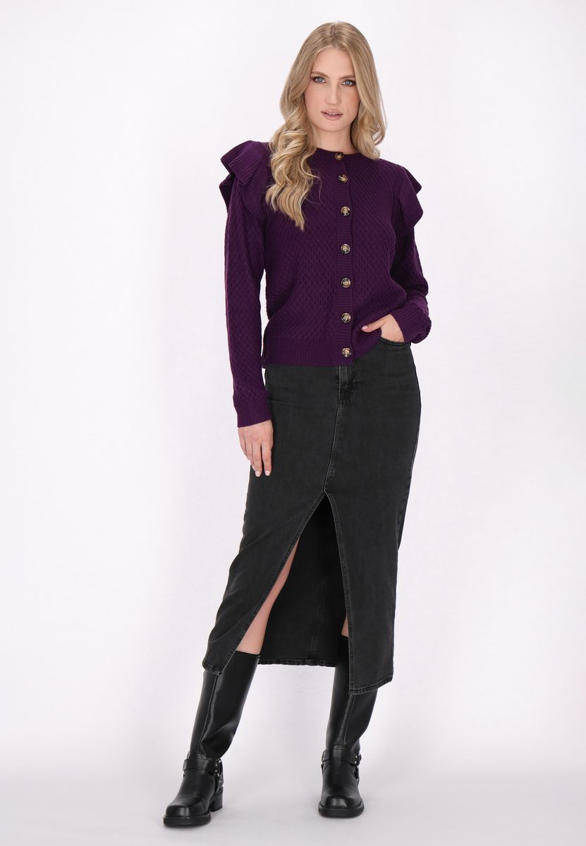 Strukturierter Cardigan mit Rüschenschulter