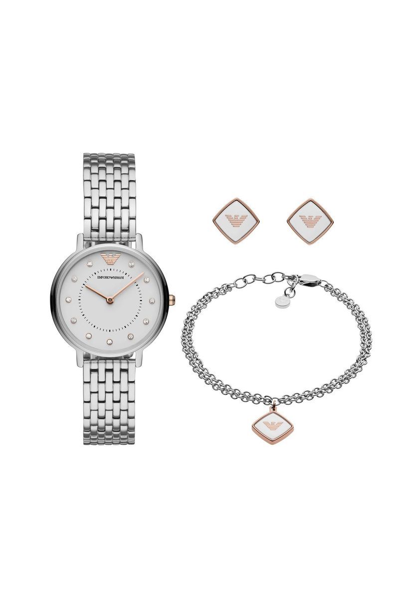 Elegantes silberfarbenes Uhren- und Schmuckset
