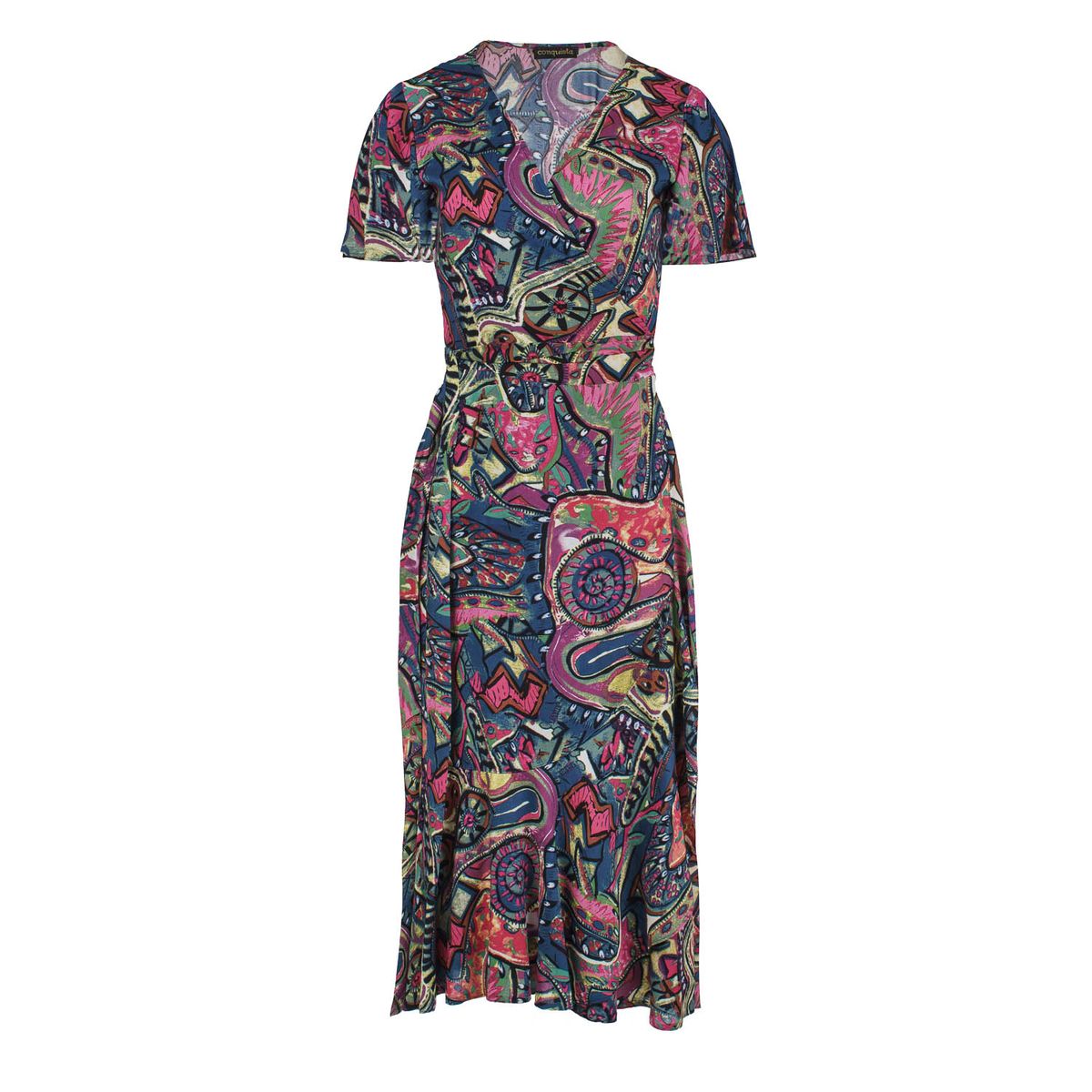 Gemustertes Wickel-Midikleid mit Volants