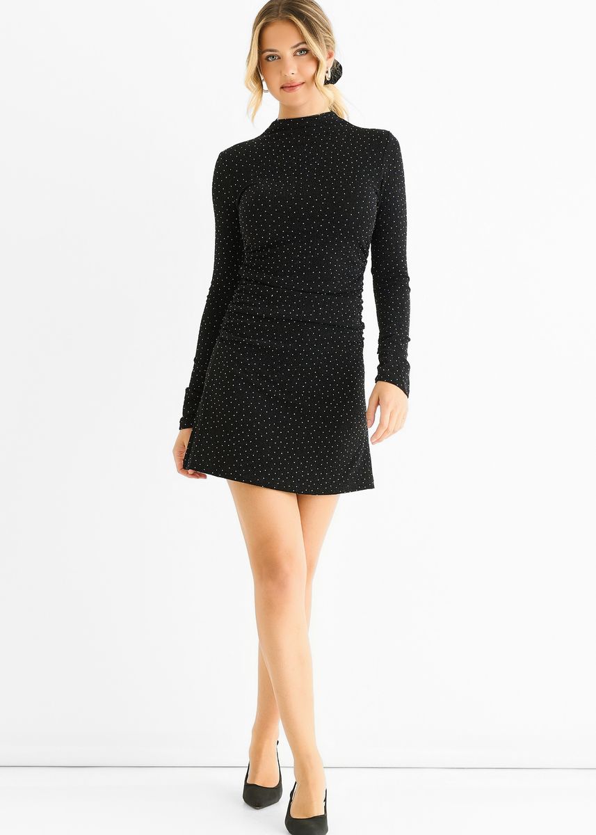 Hochgeschlossenes Minikleid mit Nieten