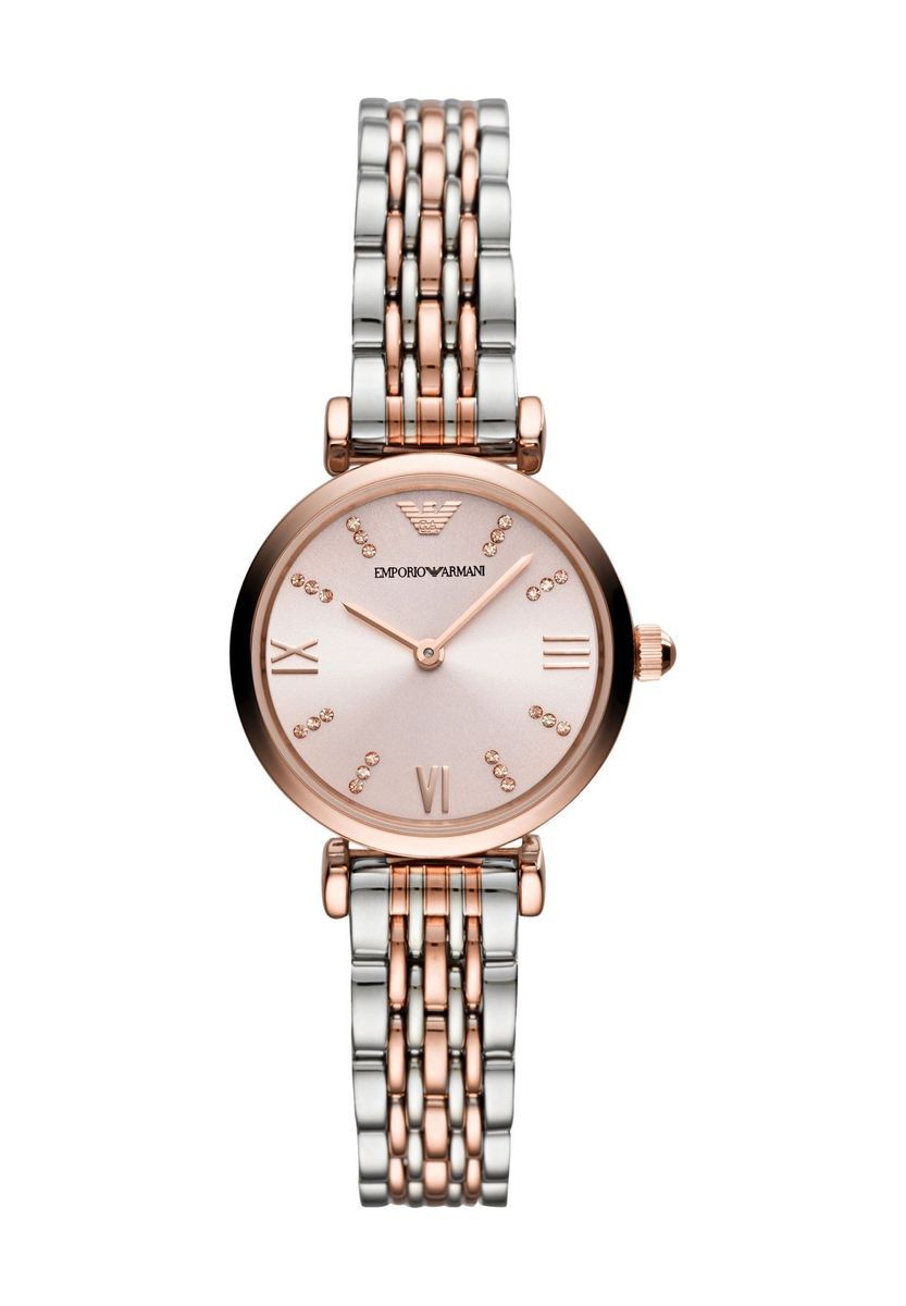 Elegante Bicolor-Armbanduhr mit Kristallindizes
