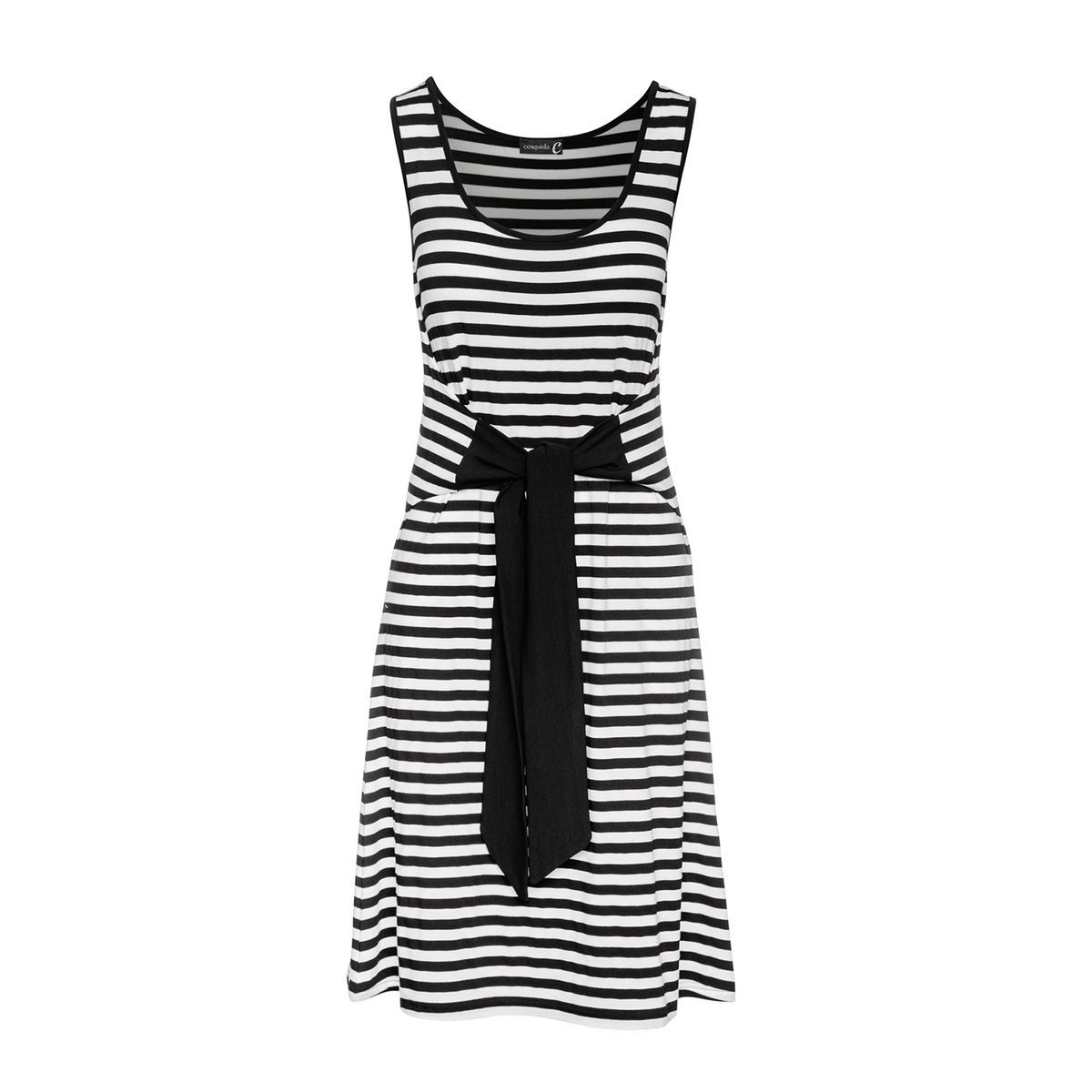 Gestreiftes ärmelloses Kleid mit Bindegürtel