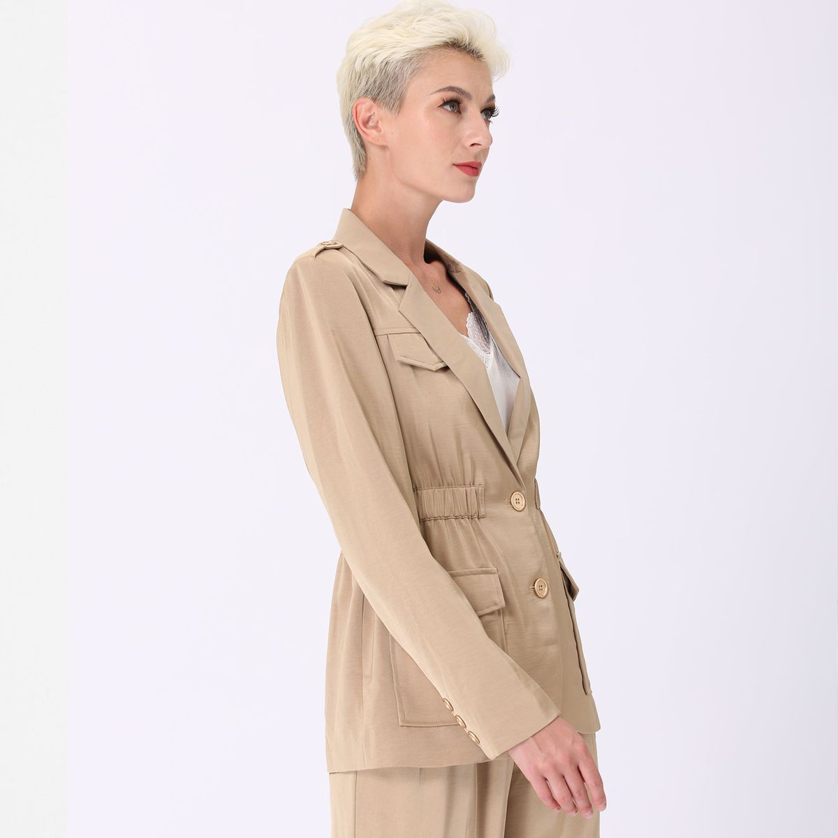 Safari-Blazer mit geraffter Taille