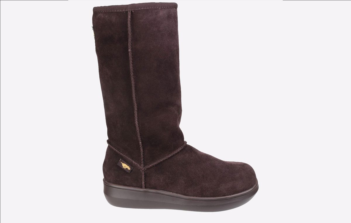 Wadenhohe Wildlederstiefel mit Lammfellfutter