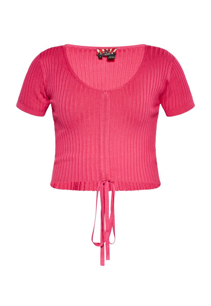 Geripptes Strick-Crop-Top mit Tunnelzug