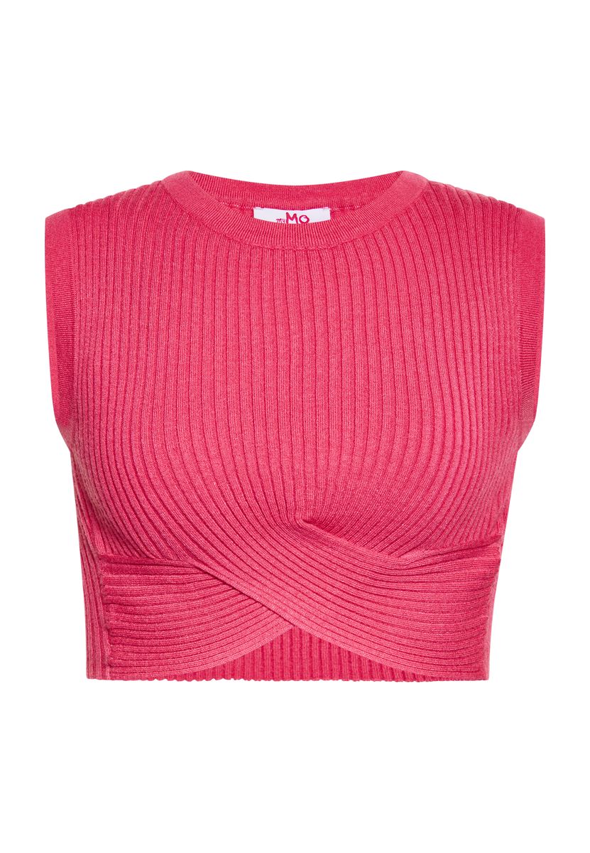 Geripptes Strick-Crop-Top mit Tunnelzug