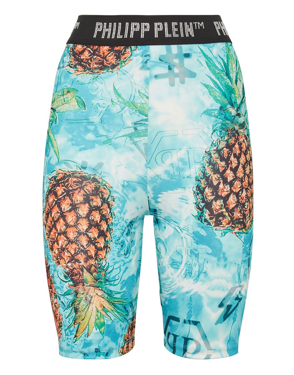 Biker-Shorts mit Strass-Ananas-Muster