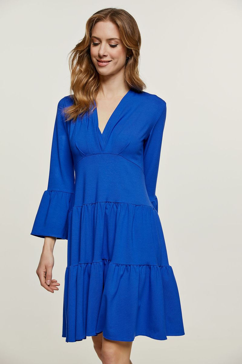 Jersey-Stufenkleid mit Glockenärmeln