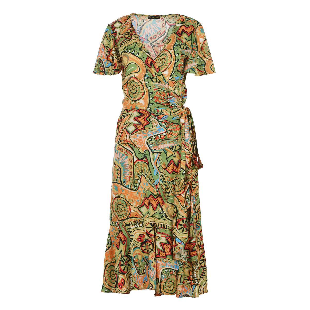 Gemustertes Wickel-Midikleid mit Volants