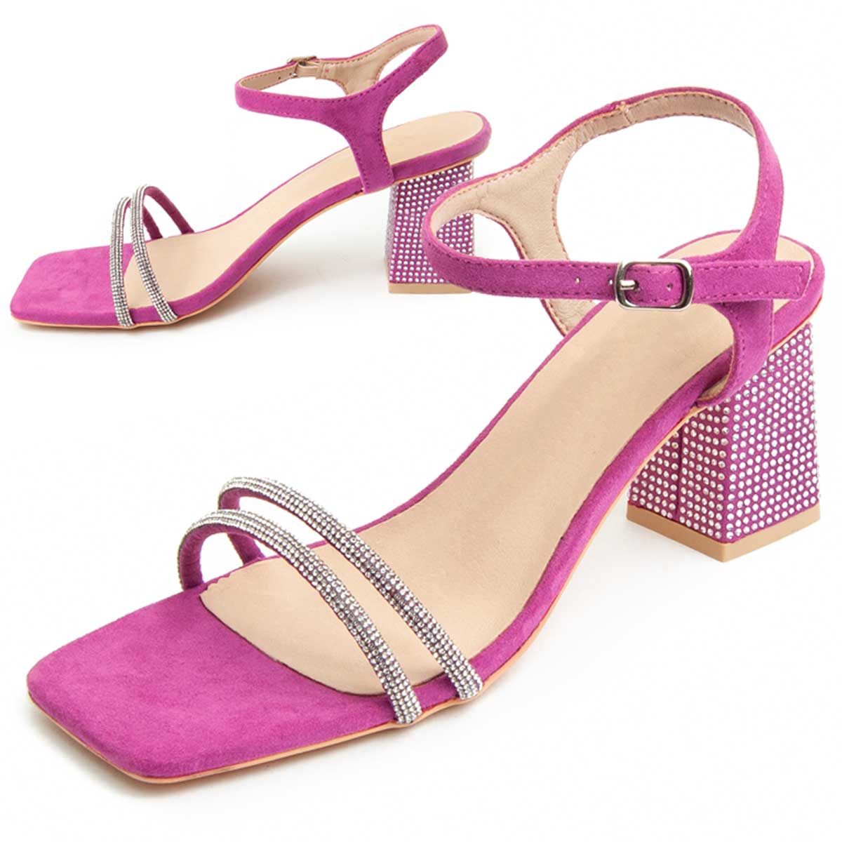 Riemchen-Sandaletten mit Strass-Blockabsatz