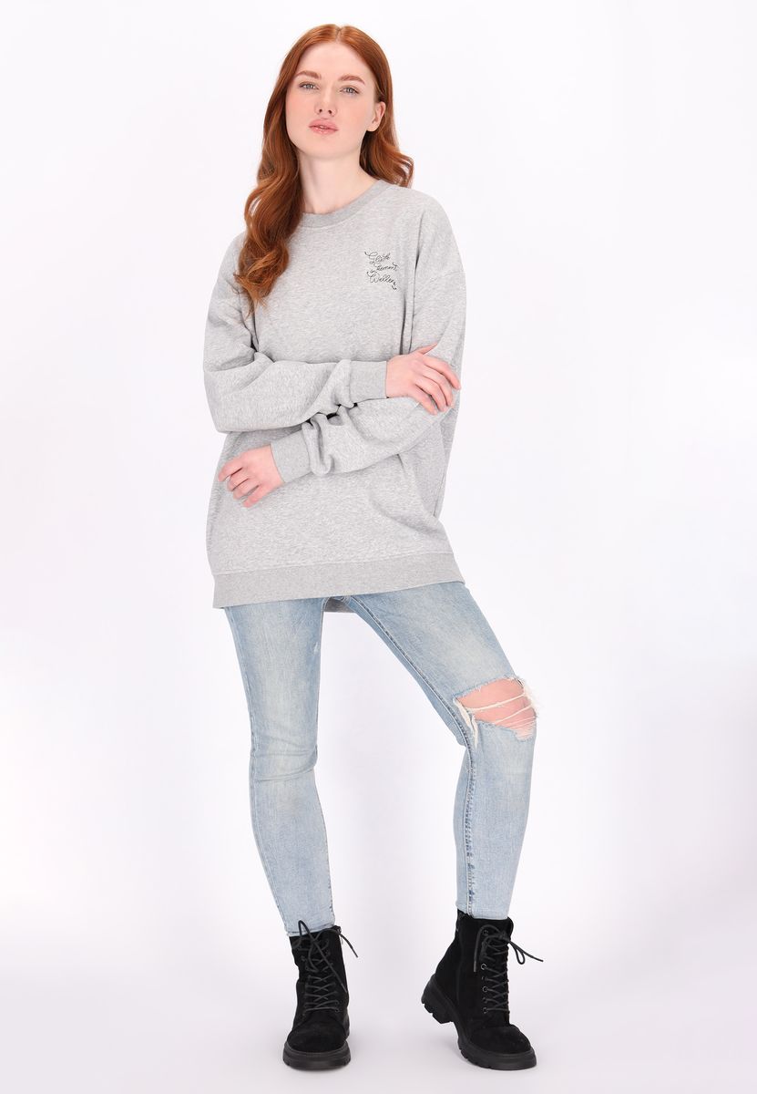 Entspanntes besticktes Sweatshirt mit Rundhalsausschnitt