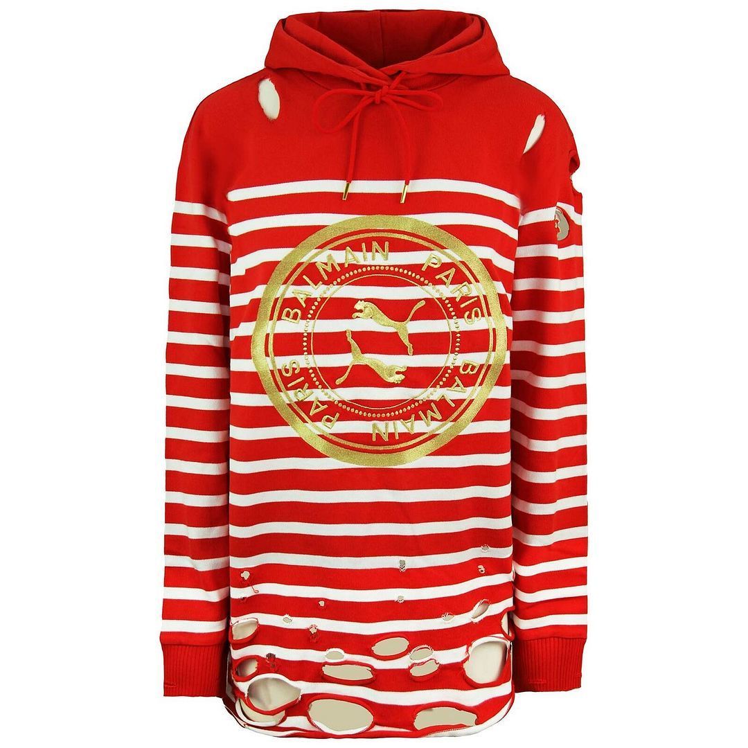 Gestreifter Distressed-Logo-Hoodie