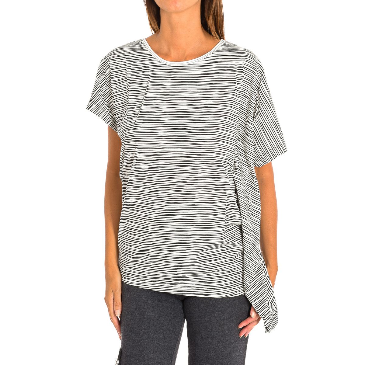Gestreiftes Fledermaus-T-Shirt mit Seitendrapierung