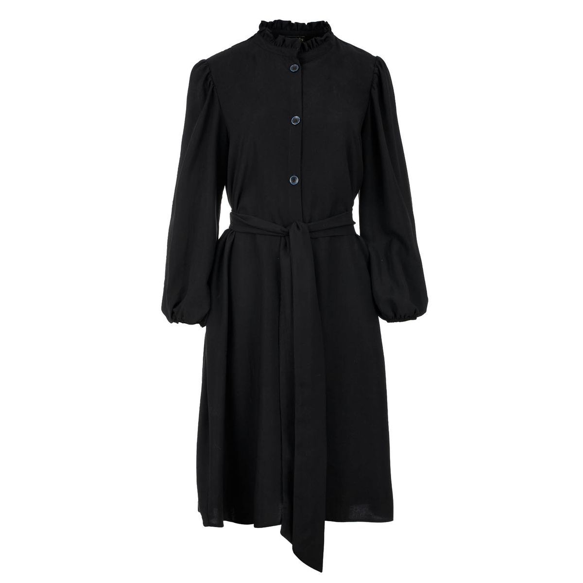 Midikleid mit Rüschenkragen und Gürtel