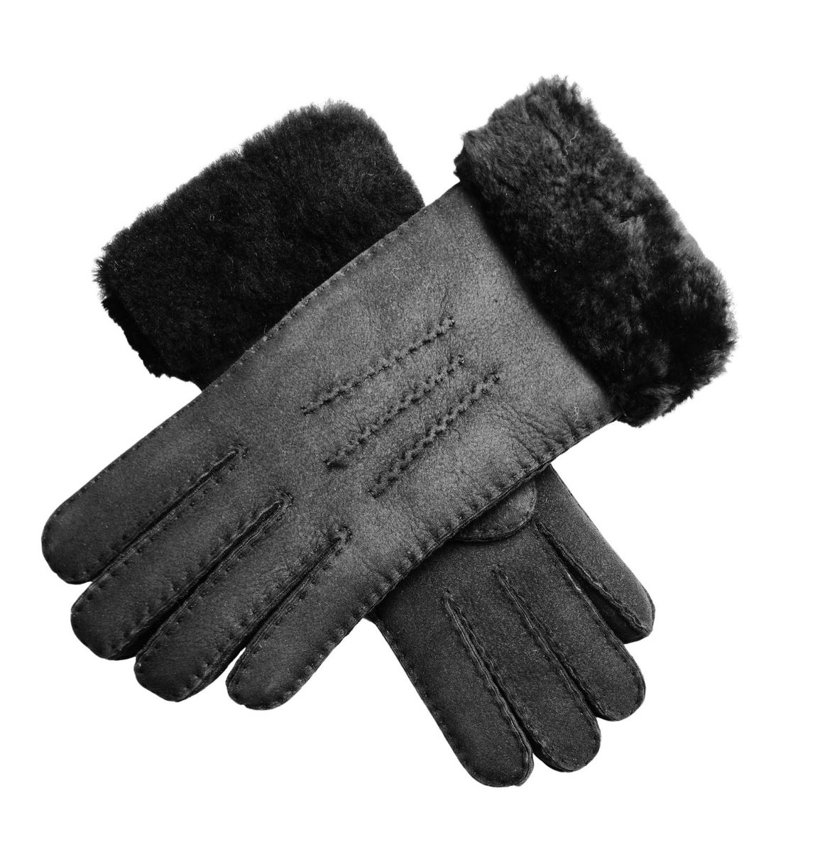 Lammfell-Wildlederhandschuhe mit Pelzmanschette