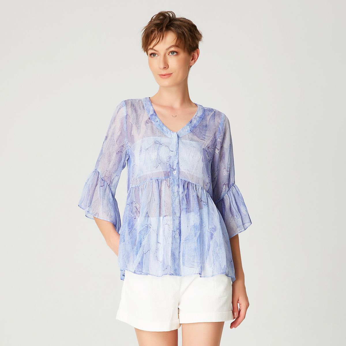 Transparente Bluse mit abstraktem Print