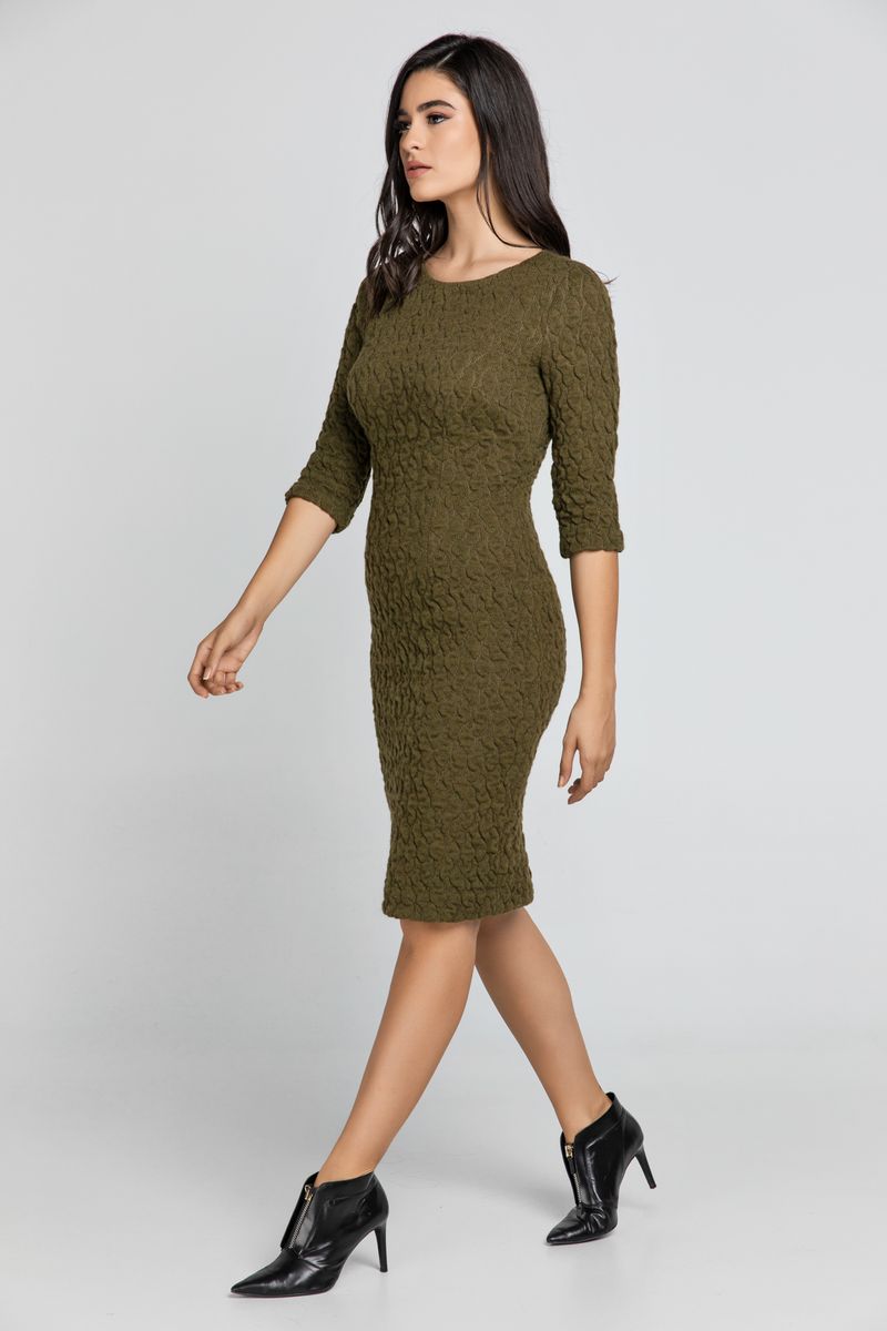 Strukturiertes Jacquard-Midi-Etui-Kleid