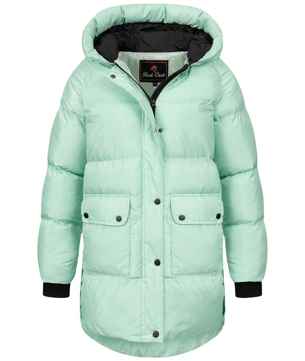Lange Steppjacke mit Kapuze