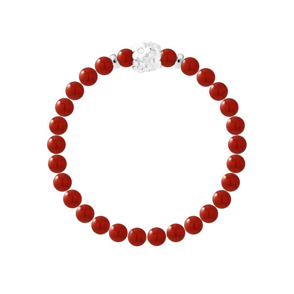 Rotes Korallenarmband mit Blumenperle