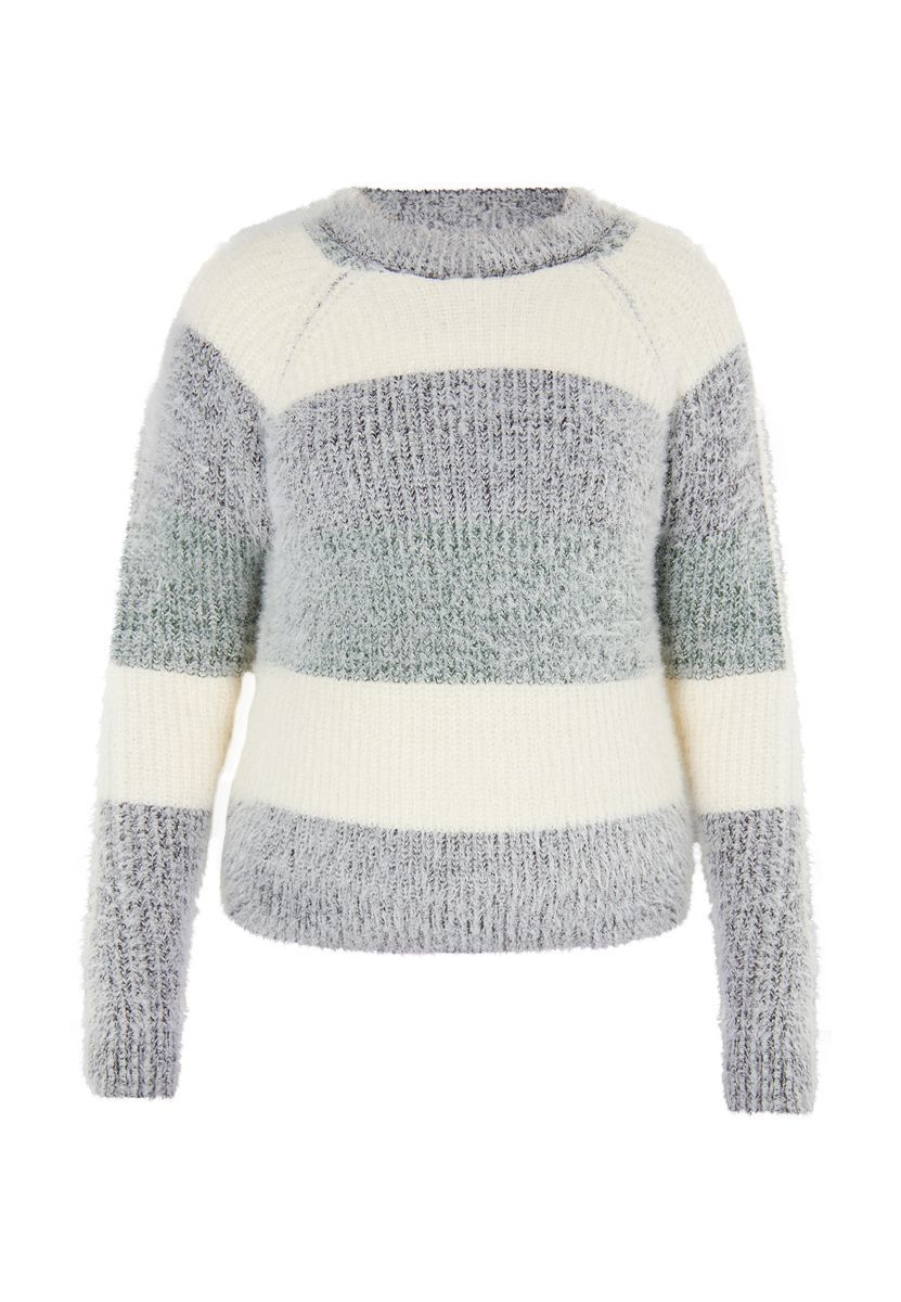 Flauschiger Streifenpullover mit Raglanärmeln