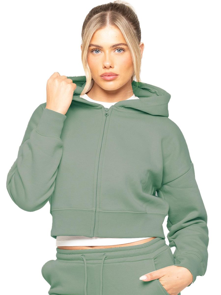 Kurze Fleece-Kapuzenjacke mit Reißverschluss