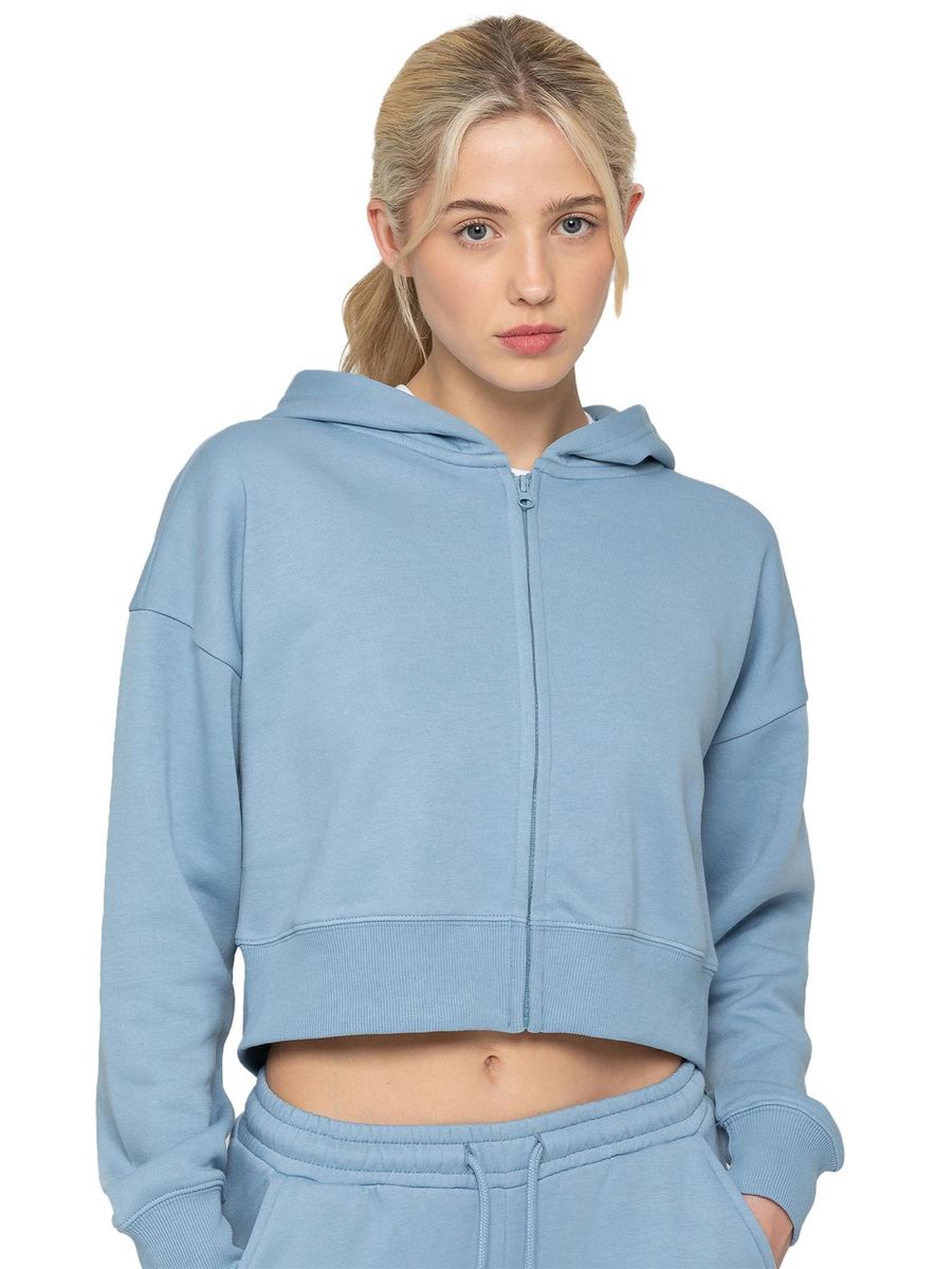 Kurze Fleece-Kapuzenjacke mit Reißverschluss