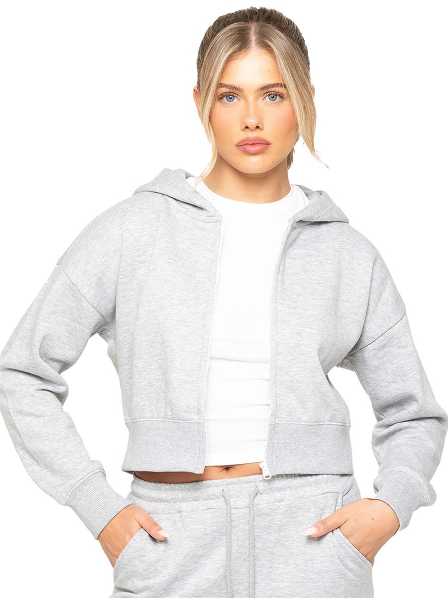 Kurze Fleece-Kapuzenjacke mit Reißverschluss