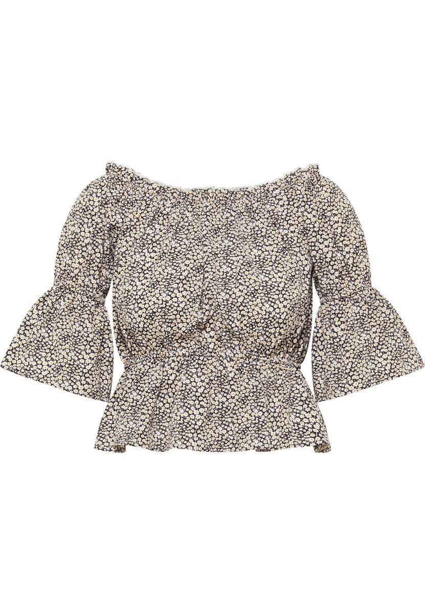 Geblümte Schulterfreie Carmen-Crop-Bluse