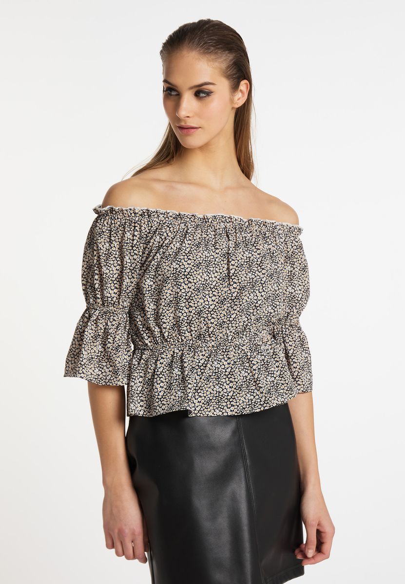 Geblümte Schulterfreie Carmen-Crop-Bluse