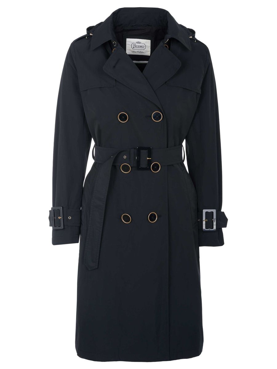 Zweireihiger Trenchcoat mit Kapuze