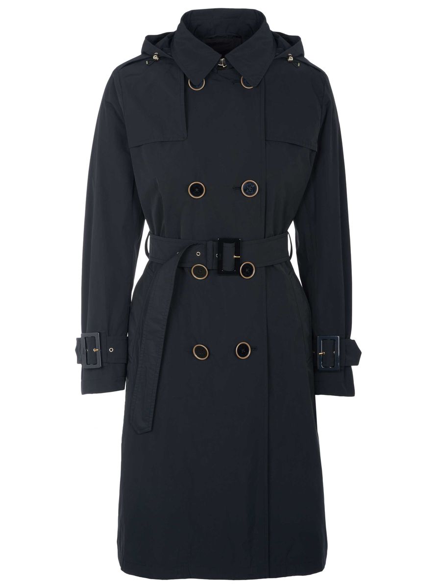 Zweireihiger Trenchcoat mit Kapuze