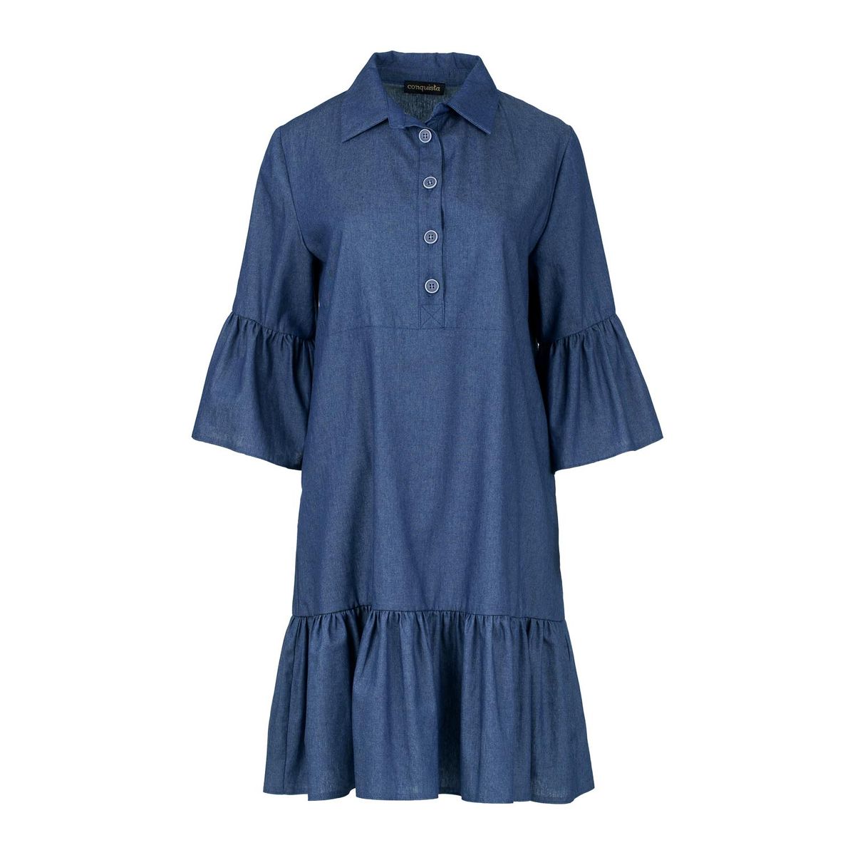 Denimkleid mit Glockenärmeln und Rüschensaum