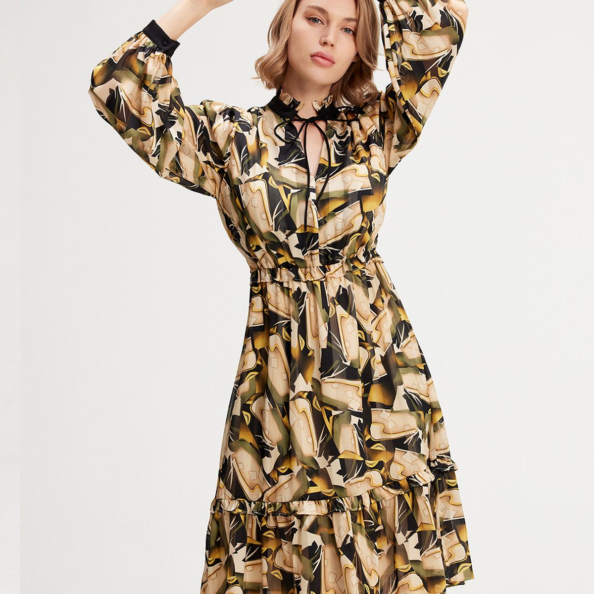 Tunika-Midikleid mit grafischem Druck