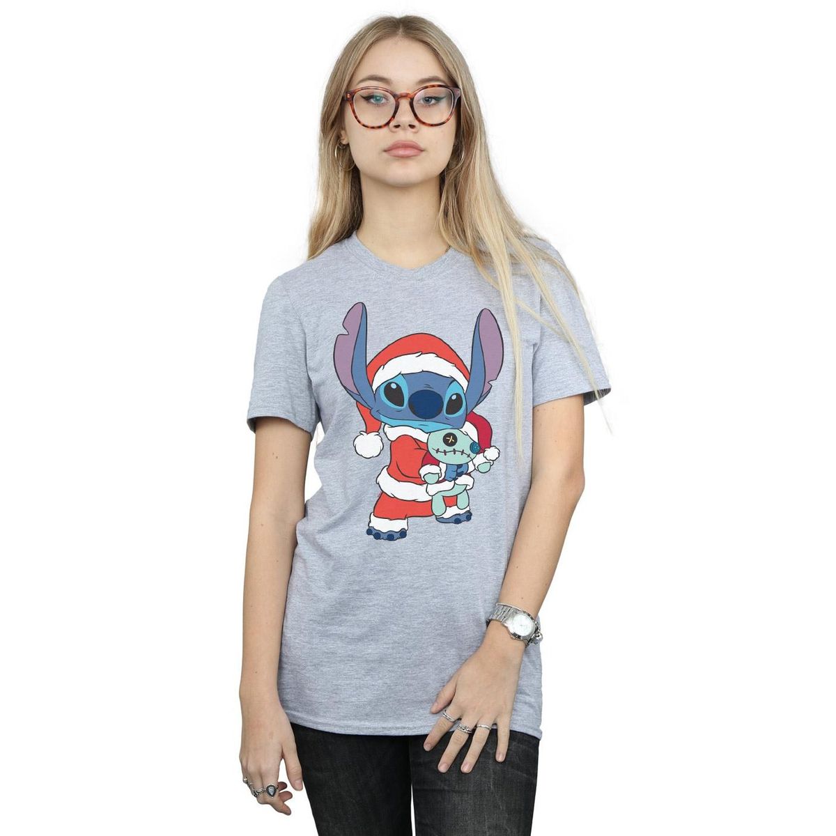 Festives Stitch-Grafik-Boyfriend-Shirt